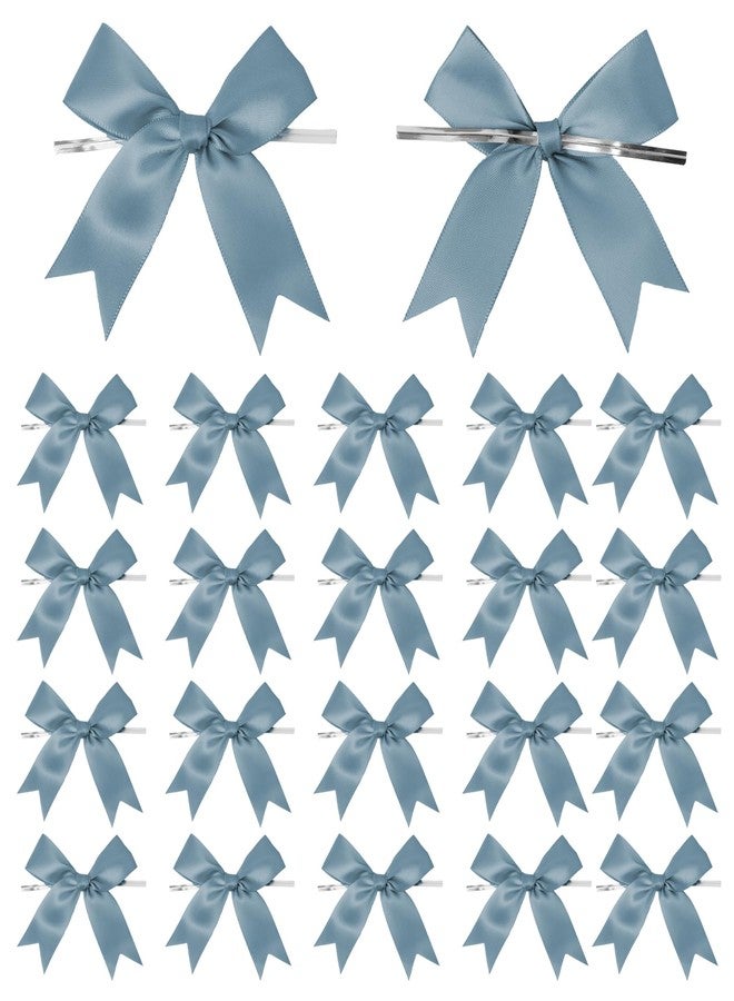 TULOBI 50 Counts Dusty Blue Twist Tie Bows 3.1" Pre-Tied Satin Ribbon Bow Decor Mini Twist Tie Bows for Gift Wrapping Treat Bags Cake Bridal Baby Shower Birthday Party Favors Wedding Decorations - Image 1